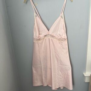 Pink Lace Trim Chemise with Spaghetti Straps
